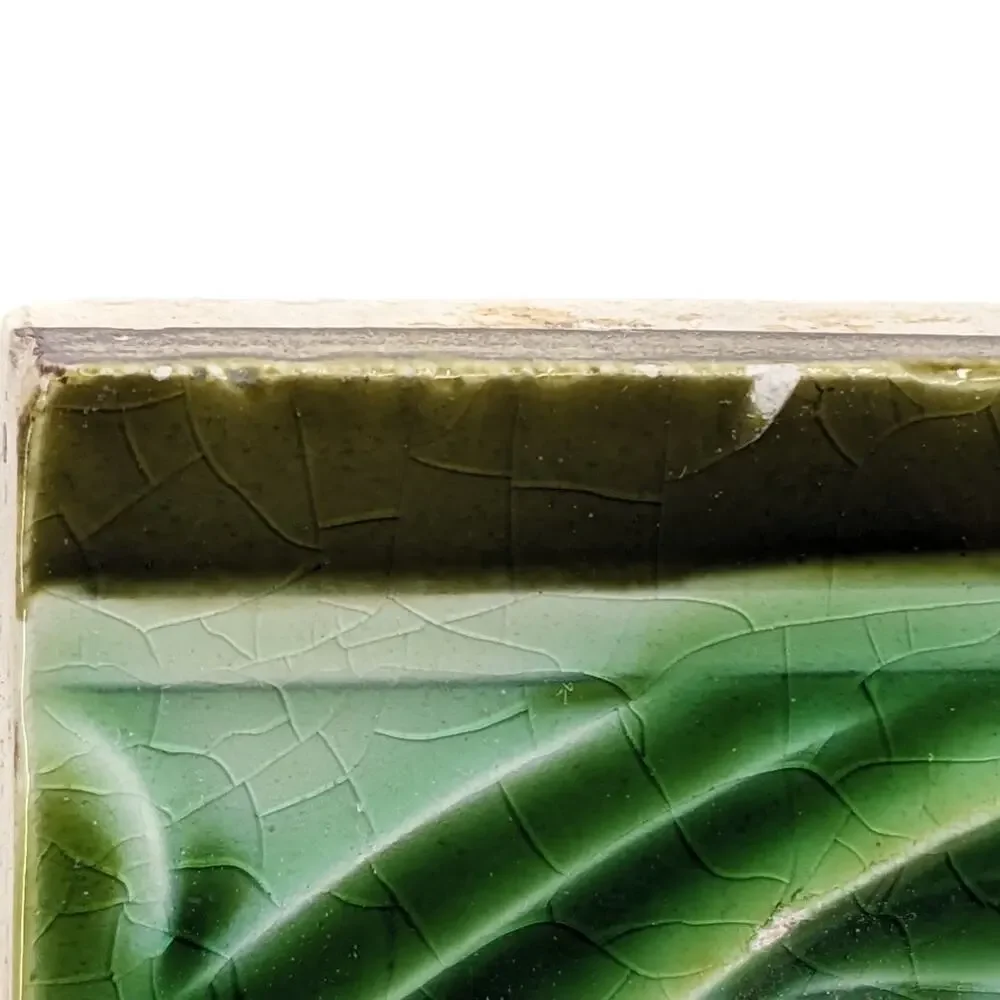 Pair Lot 2 Antique 1900's Belgium HELMAN MAJOLICA TILES Leaves Scroll Border 3x6